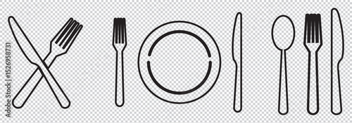 Fork, knife, plate and spoon. Menu symbol. Restaurant icon. Food, plate, fork, knife, spoon, cutlery icon set EPS 10