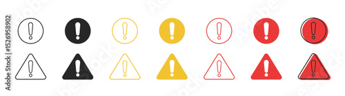 Caution icon, exclamation mark, warning signs. Warning sign icon in flat and line style.