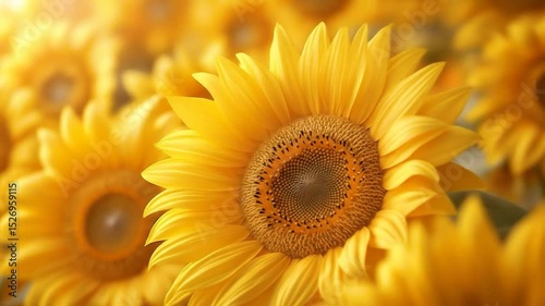 Golden Sunflower Field in Sunlight: A vibrant field of sunflowers basks in the warm embrace of sunlight, their faces turned toward the sky, showcasing the beauty of nature.