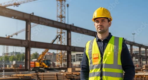 Construction Worker Wearing Safety Helmet