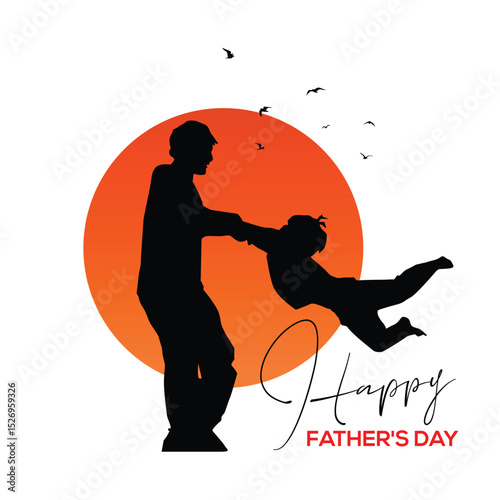 Happy Father’s Day Illustration – Father and Son with Stylish Typography Design