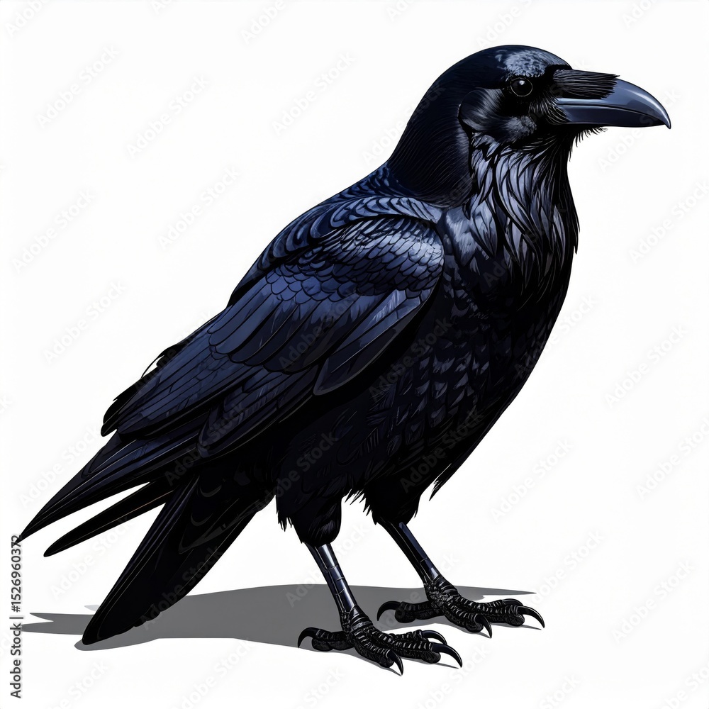 Fototapeta premium Black Raven Bird Profile on White Background