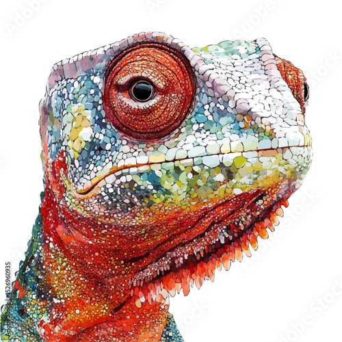 Chameleon Close Up illustration vector 2D flat, isolated on a white background.