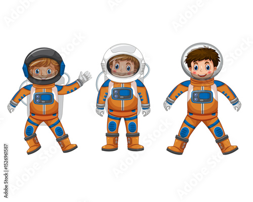 Three Astronauts in Orange Space Suits