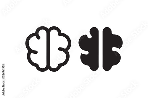 Monochrome brain icons: left and right hemisphere symbolism.