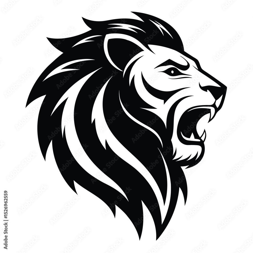 Fototapeta premium Black and white Lion head vector illustration with symmetrical design, for your logo template