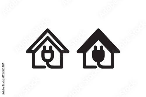 Minimalist home icons: black and white house symbol with lock elements.