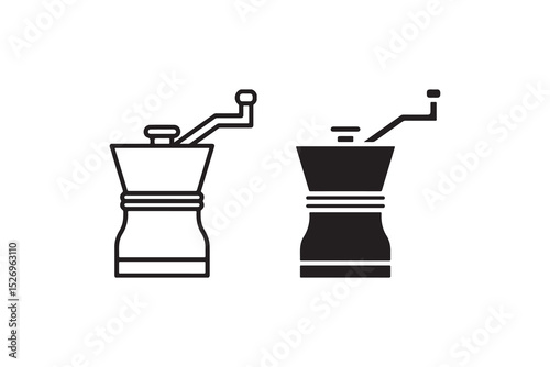 Outline and solid coffee grinder icons on white background.