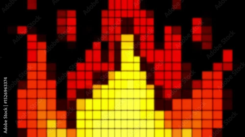 Pixel fire illustration with red, orange and yellow blocks