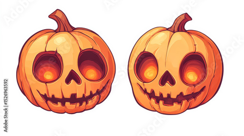 Two pumpkins with scary faces