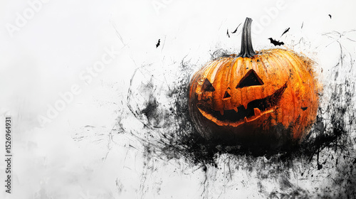 Pumpkin with a scary face is on a white background