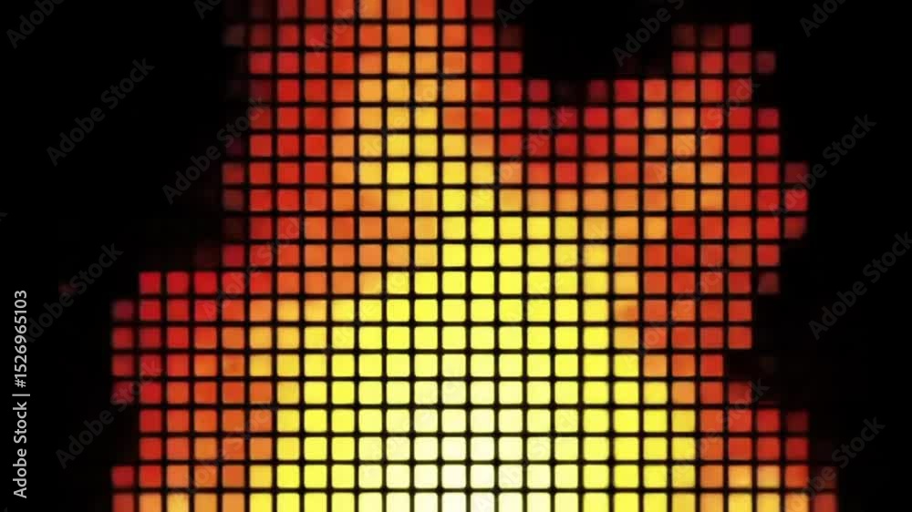 Pixel fire illustration with red, orange and yellow blocks