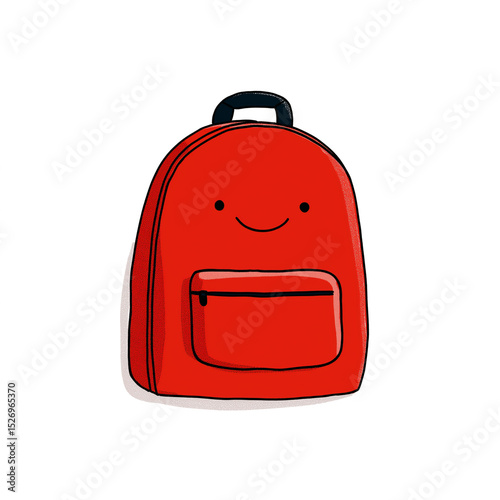 smiling red backpack character isolated on white background