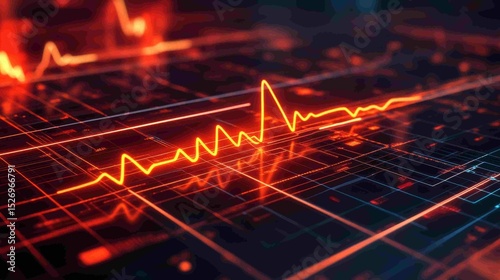 Wallpaper Mural Glowing orange ECG waveform on a dark grid background with abstract tech style Torontodigital.ca