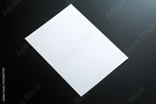 Blank A4 paper rests gracefully on a matte black backdrop