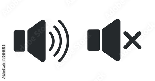 Sound On and Sound Off Vector Icons for Website and App Interfaces Representing Volume Control and Mute Functionality