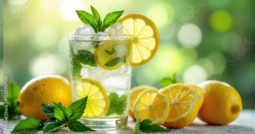 Wallpaper Mural A refreshing frosty glass of Limonana with mint and lemon, perfect for summer beverage promotions and health-focused advertisements. Torontodigital.ca