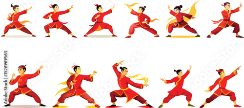 Martial Arts Academy, Taekwondo Logo Set Vector Illustration