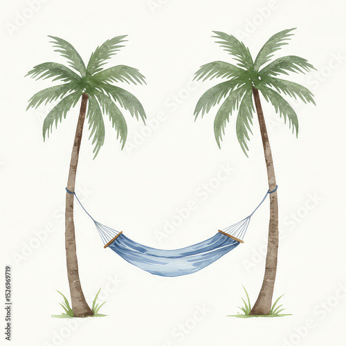 Palm trees hammock watercolor illustration