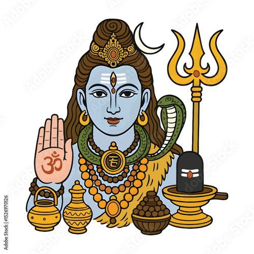 Illustration of Lord Shiva with Trishul and Lingam