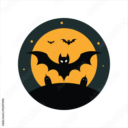 Bats Flying Silhouette on Vintage Poster