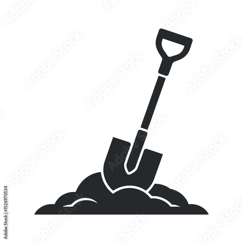 Shovel in the Dirt Vector Icon Illustration Gardening Tool for Digging Soil Agriculture Equipment Farm Black Silhouette Isolated on White