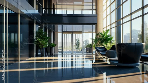 Lobby seating area with plants