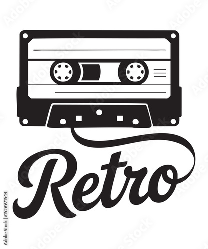 Retro Vibes: Minimalist One-Line Cassette Tape Silhouette Art
