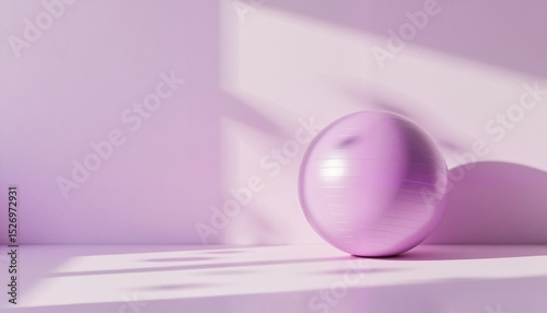 Soft pink exercise ball on white surface with gentle shadows