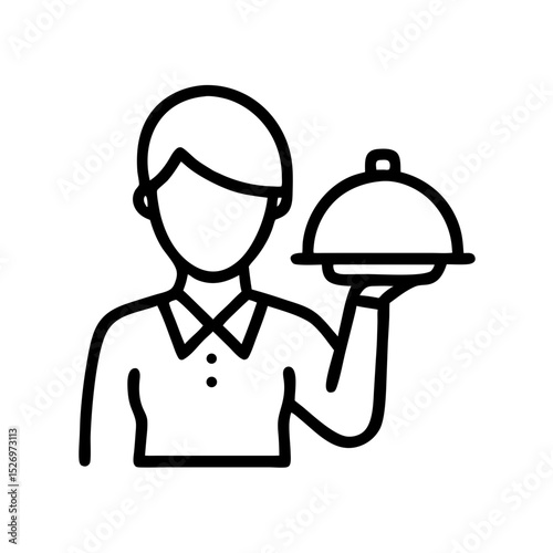 Elegant restaurant waiter holding serving tray with dome lid in minimalist style