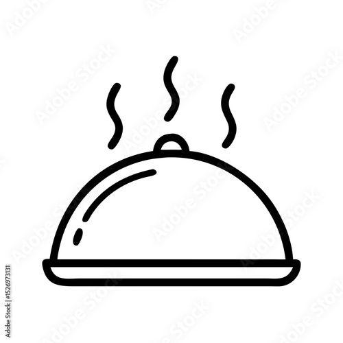 Steaming food cloche outline icon, isolated on white background