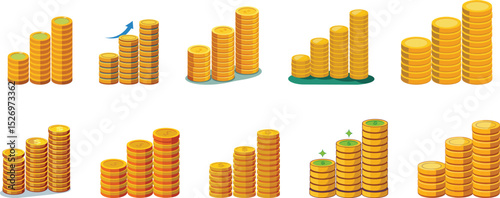 stack of golden coins set vector illustration