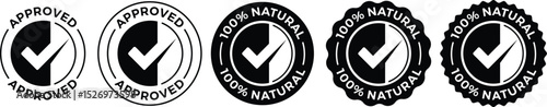 Approved stamp vector set in black color. Suitable for apps and website UI designs