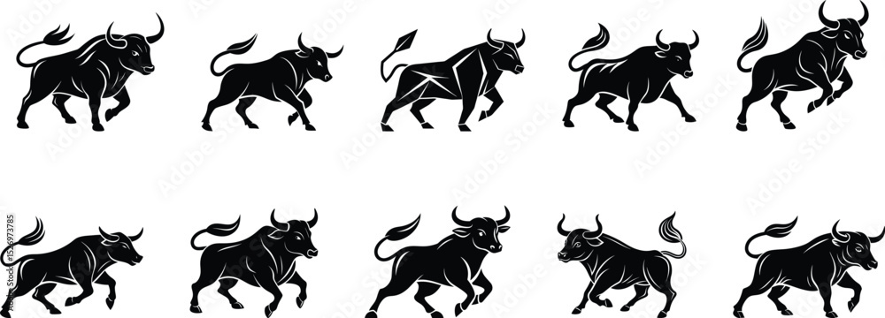 Obraz premium bull animal, stock market logo design set vector illustration