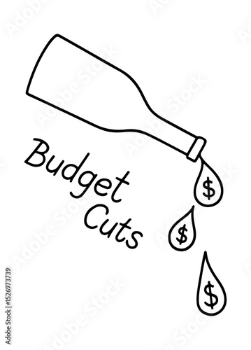 Minimalist bottle icon with "Budget Cuts" text and dollar drops — symbolizing financial losses and spending cuts in the beverage industry