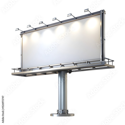 Blank advertising billboard against a black background with illuminated spotlights ready for advertisement photo