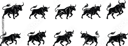 bull animal, stock market  logo design set vector illustration