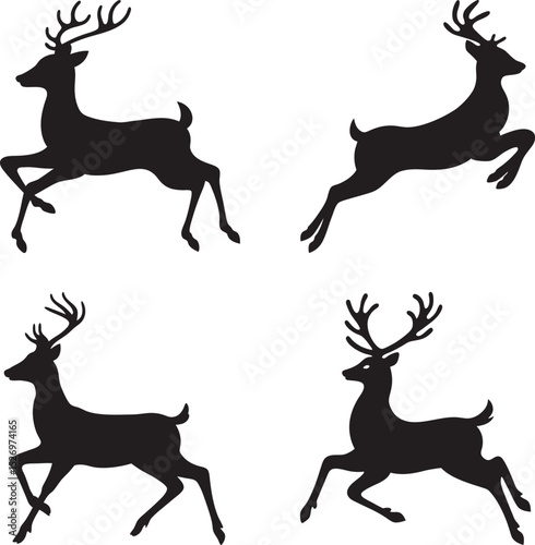 Set of silhouettes of deer