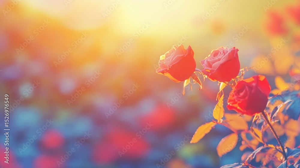 Obraz premium Roses bathed in golden sunlight during a serene evening in nature