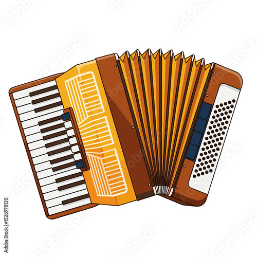 Colorful accordion instrument with keys and bellows showing detail  