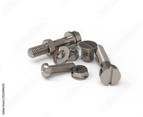 3d visualization, tool and hardware for repair. screwdriver, bolts, nuts.