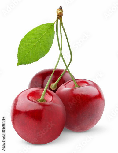 set of tart cherries and cherry leaf white background vector illustration.eps
