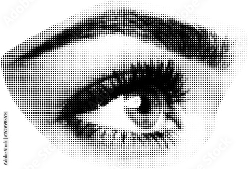oko patrzące w Vector Female Eye with Eyelashes, Light, Monochrome Halftone Dots, Transparent