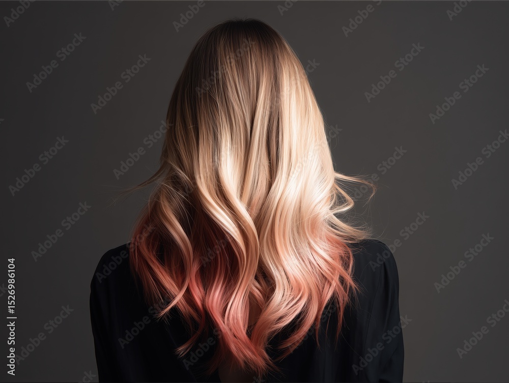 Fototapeta premium Long ombre hairstyle on female model, back portrait