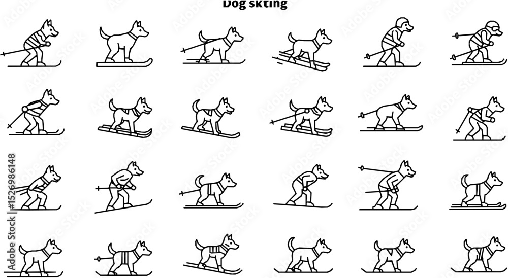 Fototapeta premium dog skiing, sport, animal, line art, silhouette 