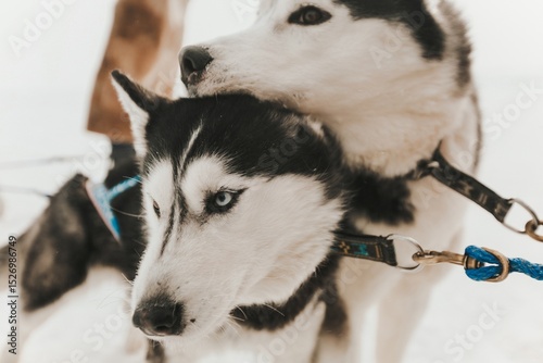 Huskies in Harness Close-Up