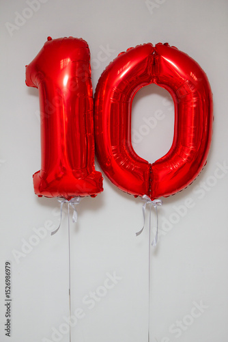 red foil numbers 10 with helium