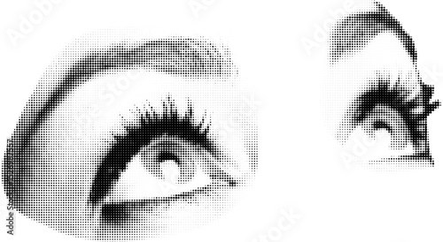 Vector Eyes Looking Up, Halftone Effect, Transparent
