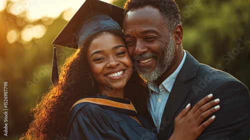 Proud Father Hugging Daughter at Graduation
