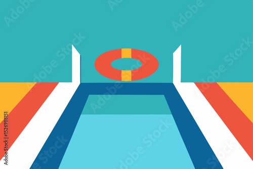 Swimming Pool Safety Life Preserver and Pool Design Illustration